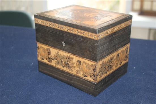 A Victorian Tunbridgeware tea caddy and a letter box